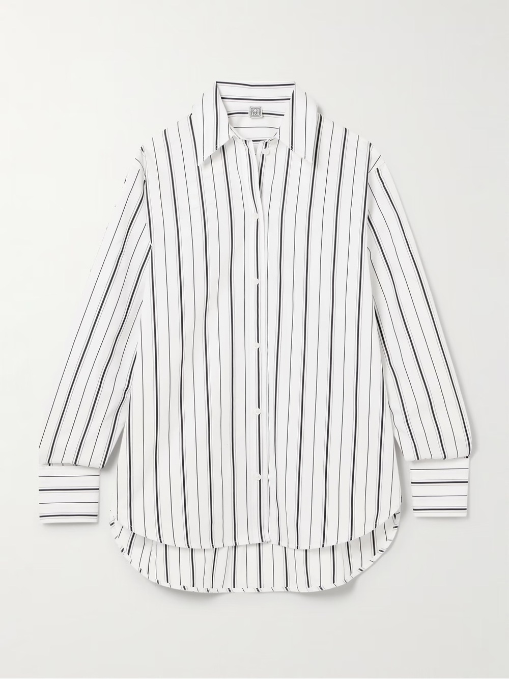 NWT Toteme Cotton Kimono Sleeve Poplin Shirt Button Down Top Black White Stripe